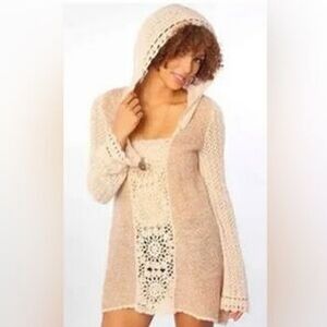 Free People The Merci Hooded Knit Pull Over Sweater